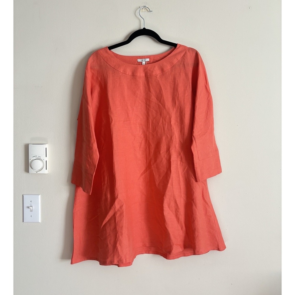 Tyler Boe Womens Medium‎ Tunic Top Coral Orange Linen Coastal Quiet Luxury Beach